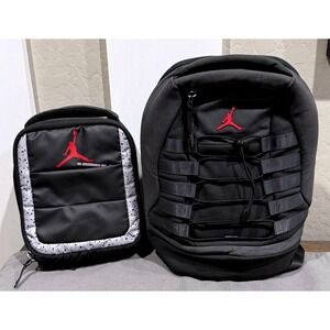 Jordan Jumpman Backpack and Lunch Bag Set Black Red Small School Bag